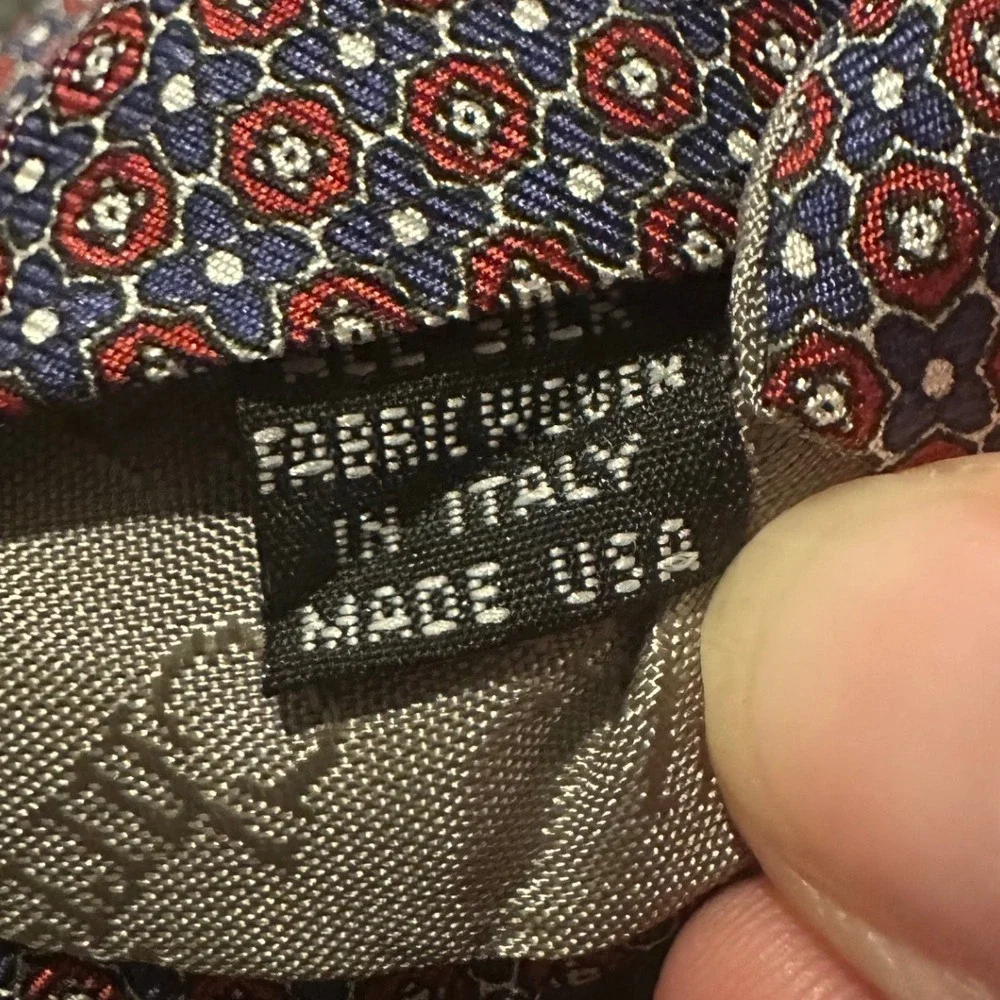 Christian Dior Monsieur Silk Tie Red Blue Geometric Medallion Woven in Italy USA